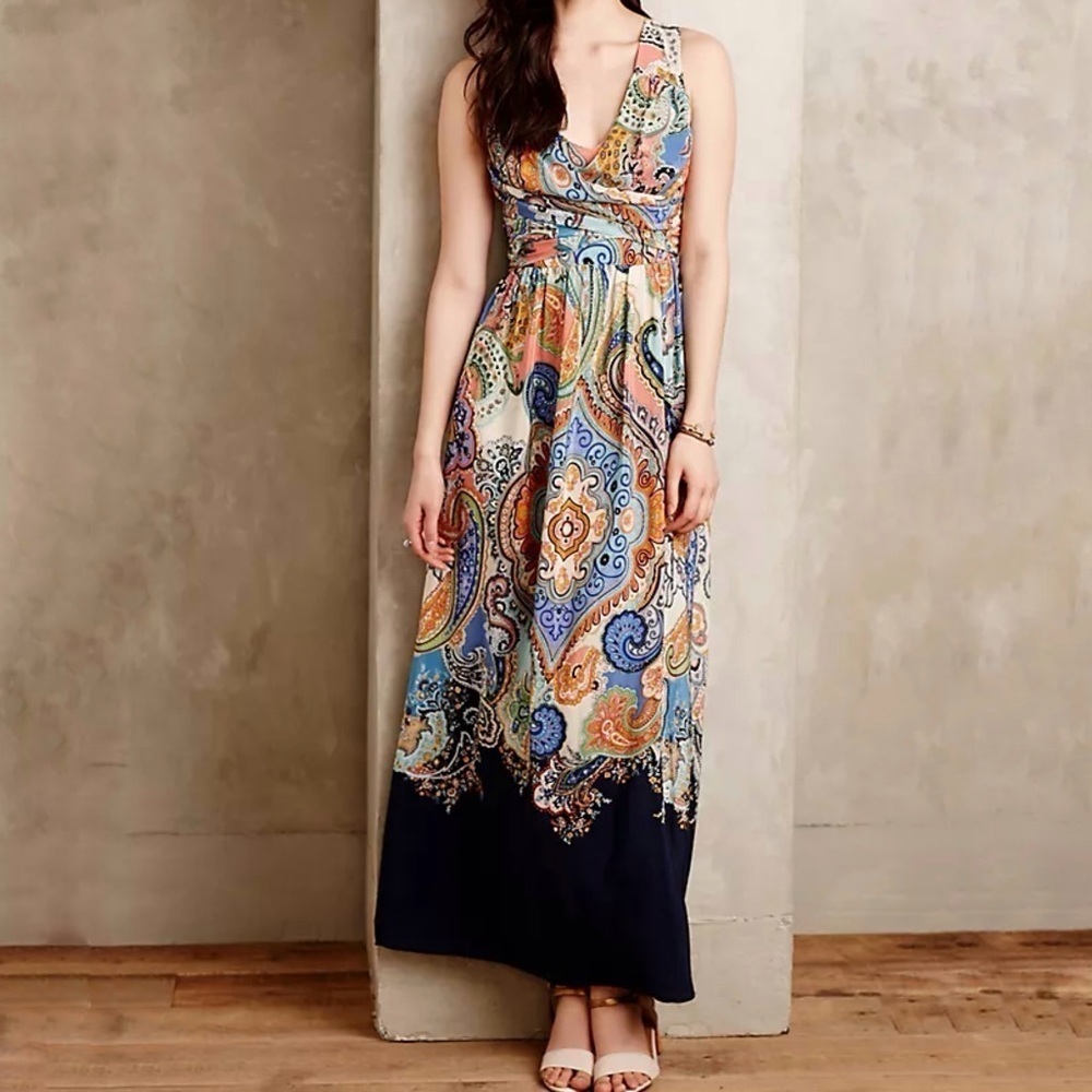 Anthropologie Maeve Vizcaya Paisley Boho Maxi Dress Sleeveless size 2